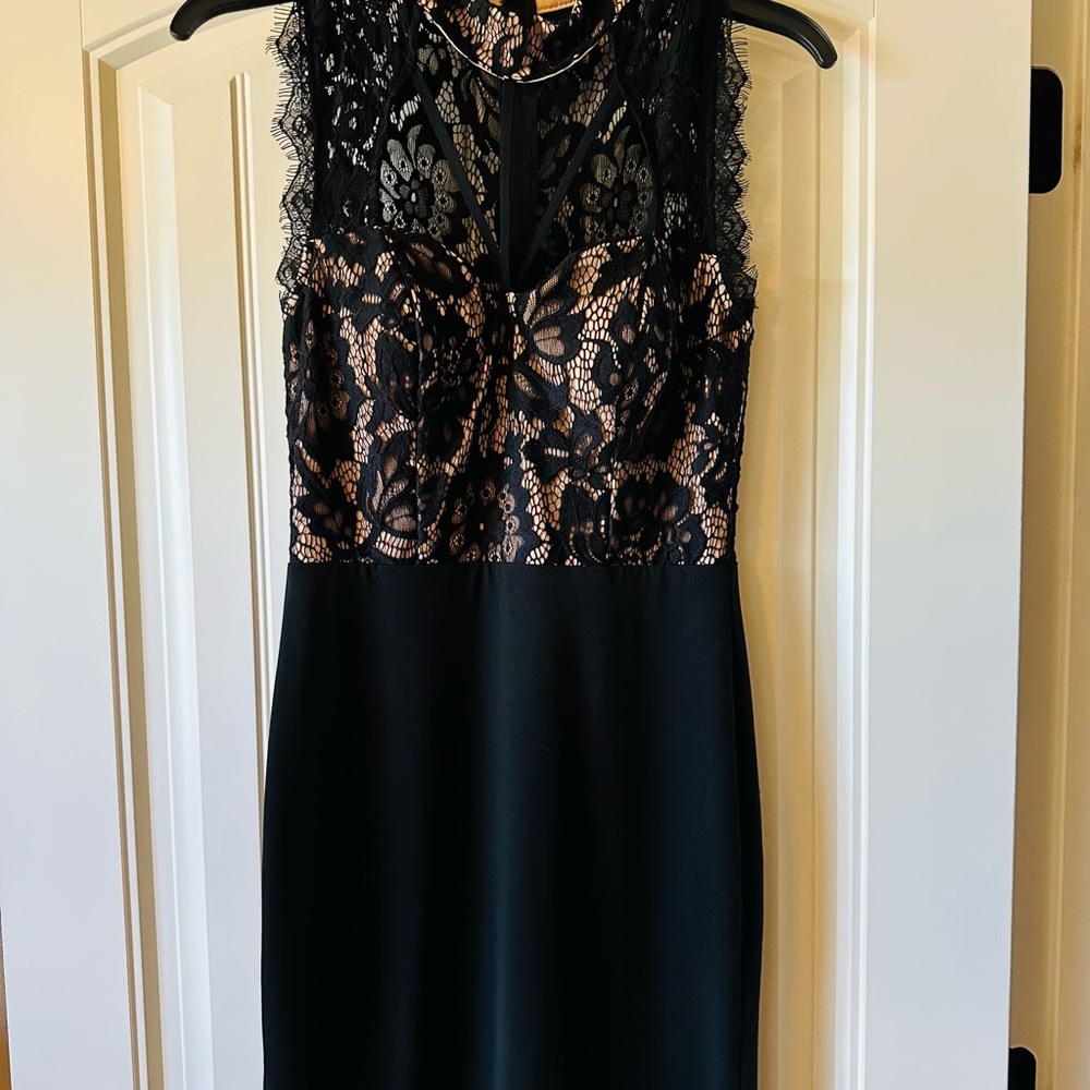 Jodi Kristopher Black and Nude Lace Midi Dress size 3